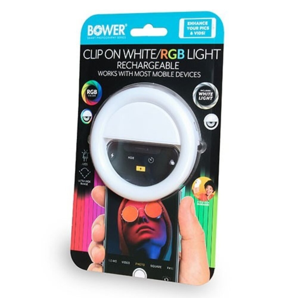 Bower 3-1/2" Clip-On Selfie Rechargeable White/RGB Light LED Lithium Battery